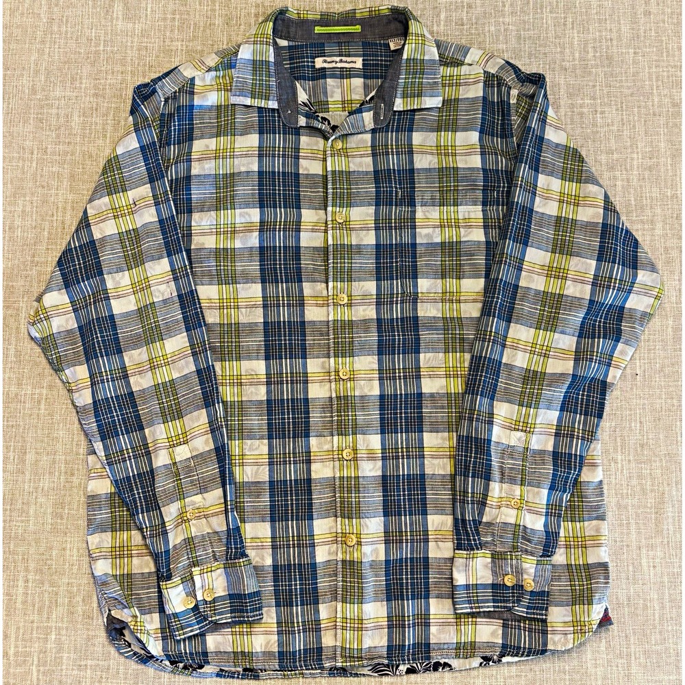 Tommy Bahama Men's XLT Plaid Cotton Woven Long Sleeve Button-Front Shirt Flaw